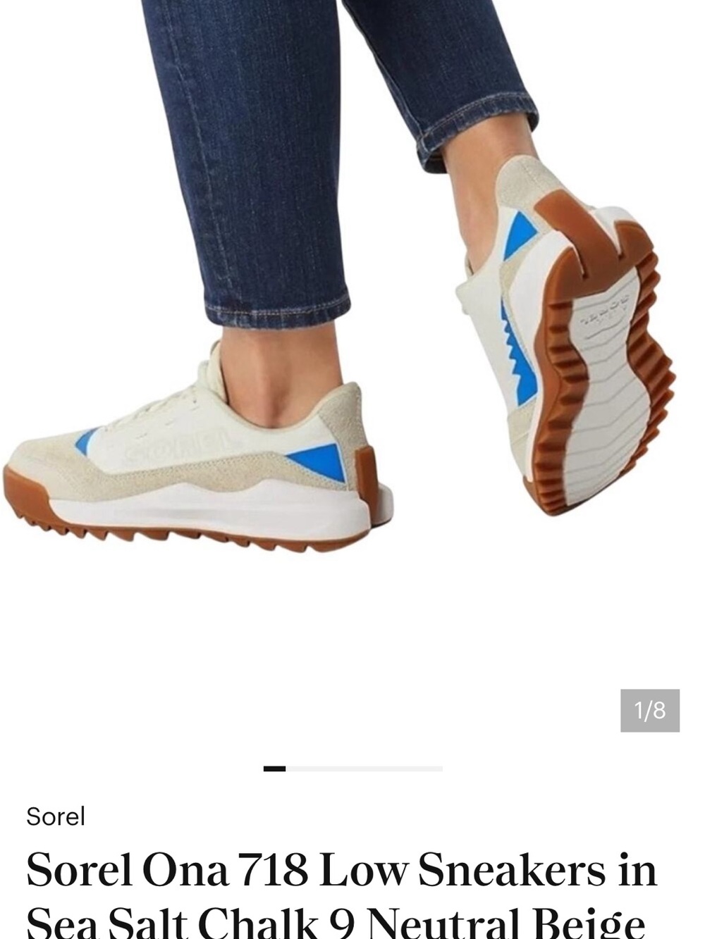 Sorel Ona 718 Sea Salt Chalk Beige Sneakers with Blue Accents
